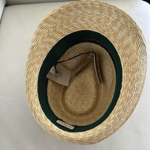 NWT 100% Authentic Gucci Beige Web Sherry Line Straw Hat Size XS